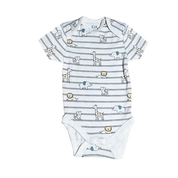 CA Boy White Animals Print Romper