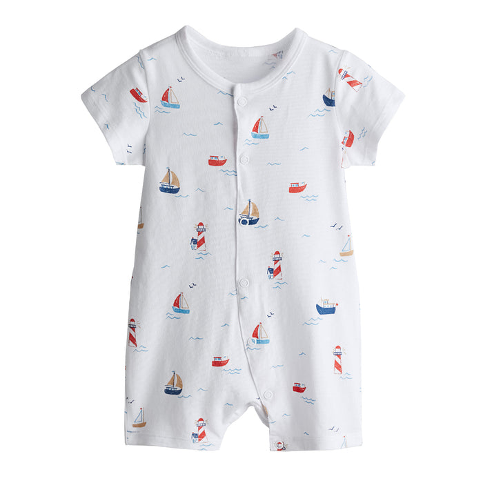 HM Boy White Boat Printed Romper