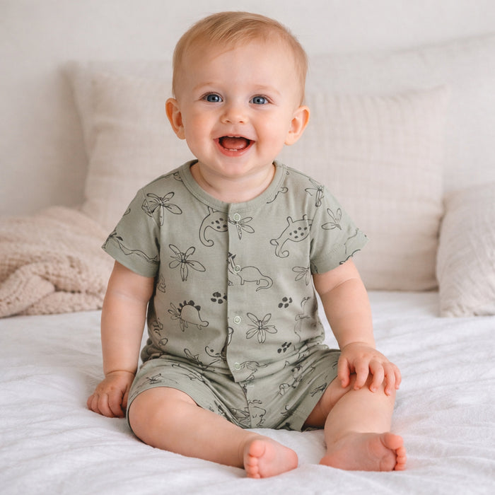 Boy Green Dino Printed Romper