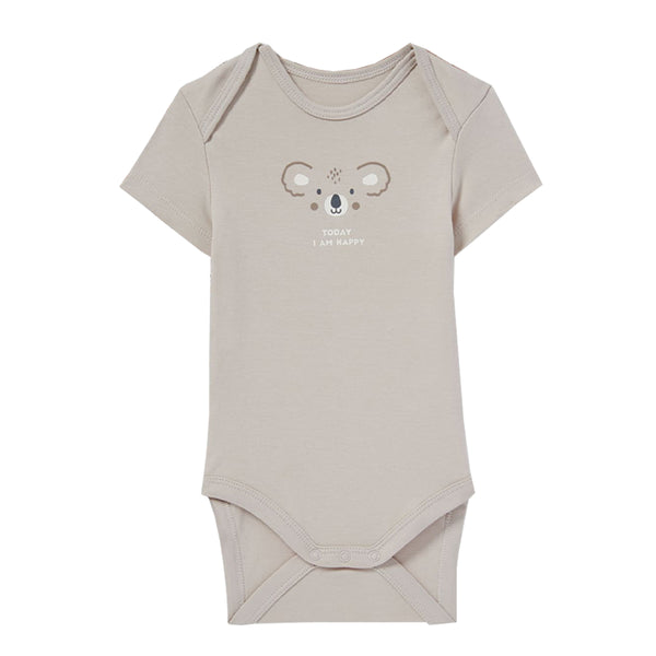 CA Boy Cream Color Bear Face Printed Romper