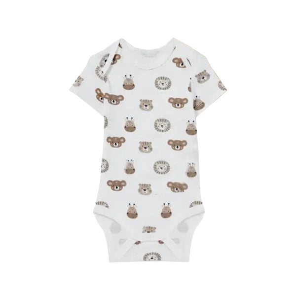 CA Boy Off White Color Animals Face Print Romper