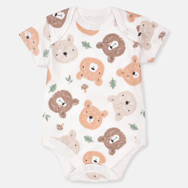 Boy White Bear Face Printed Romper