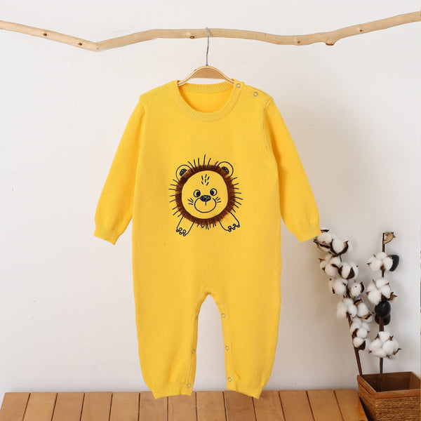 Boy Yellow Lion Embroidery Full Body Romper Sweater Stuff