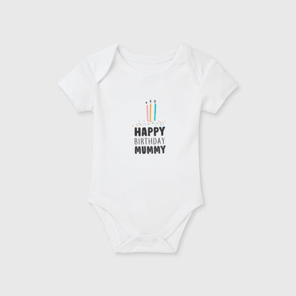 MN White Romper Happy Birthday Daddy Print