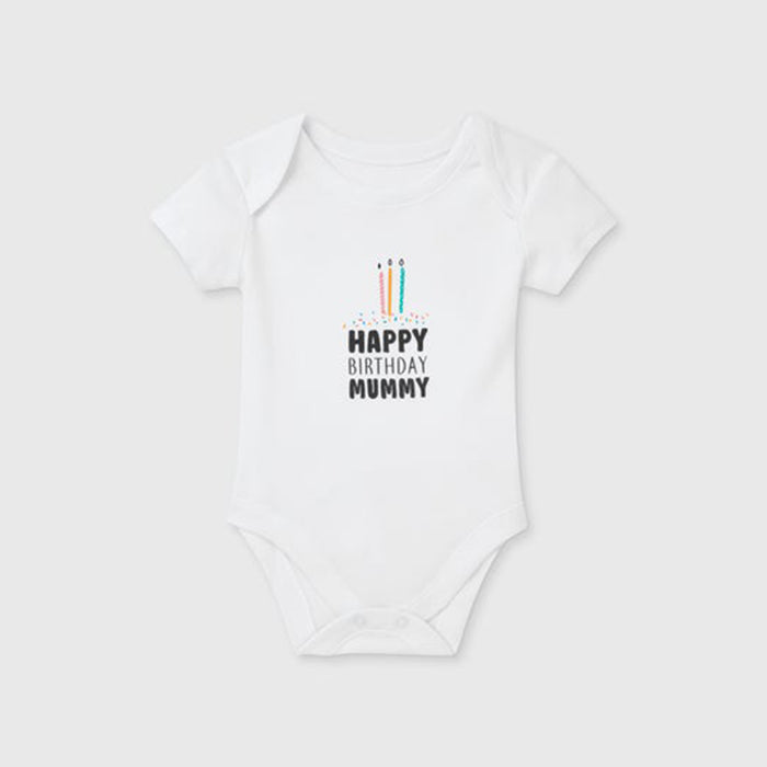 MN White Romper Happy Birthday Daddy Print