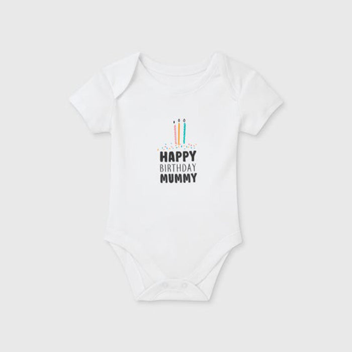MN White Romper Happy Birthday Daddy Print
