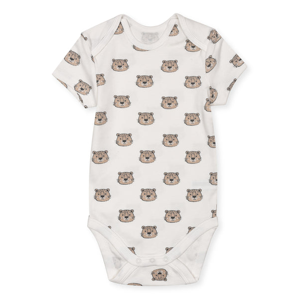 CA Boy White Lion Face Printed Romper