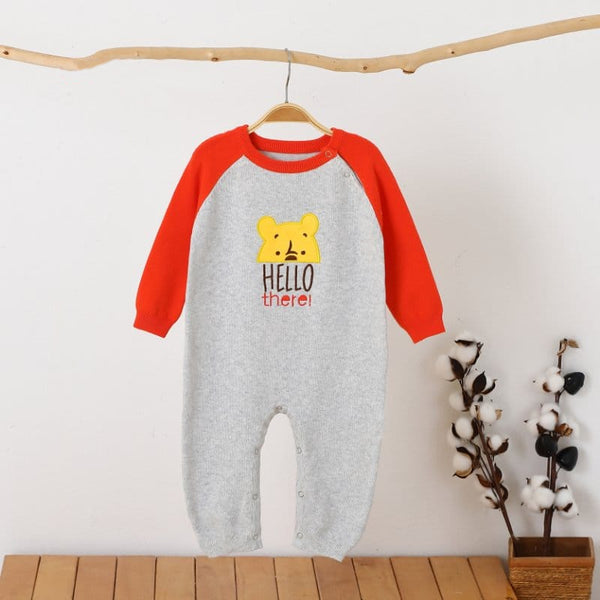 Boy Grey Color Hello There Embroidery Full Body Romper Sweater Stuff