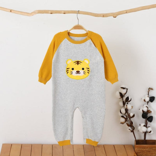 Boy Grey Color Lion Embroidery Full Body Romper Sweater Stuff