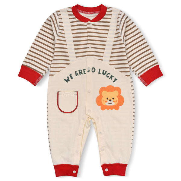 Boy Brown Lining Lion Face Printed Bodysuit