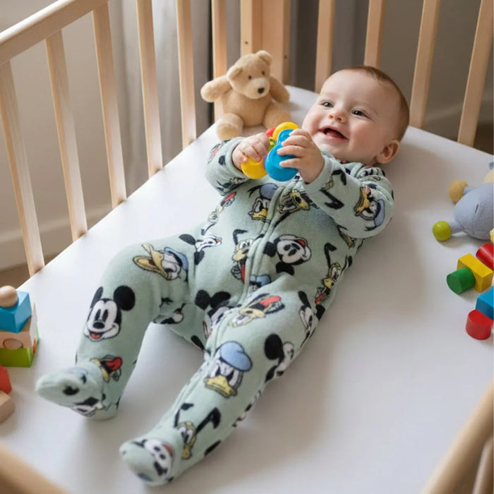 DSN Boy Sea Green Micky Printed Ziper Bodysuit