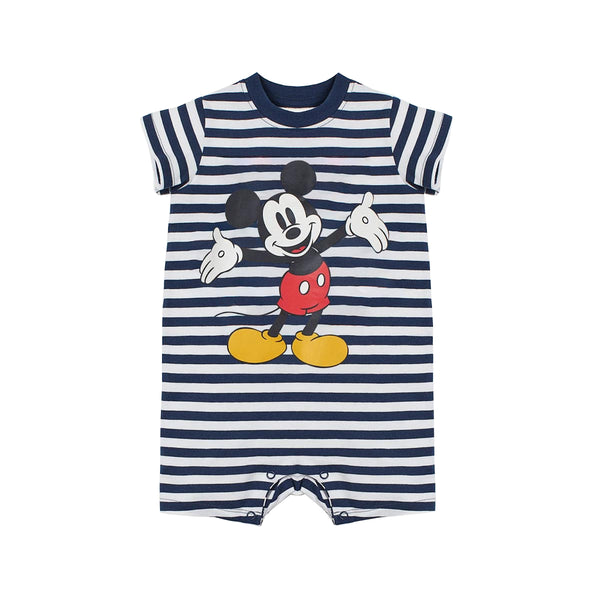 HM Boy White And Blue Lining Mickey Mouse Printed Romper