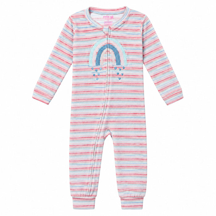 PNM Girl Multi Lining Rainbow Embroidery Velvet Zipper Romper