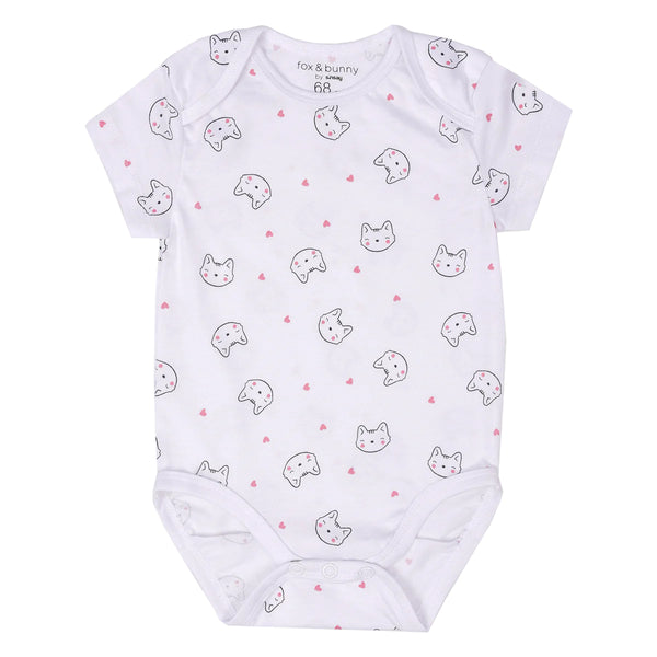 SIN SAY Girl White Color Cat Face Print Romper