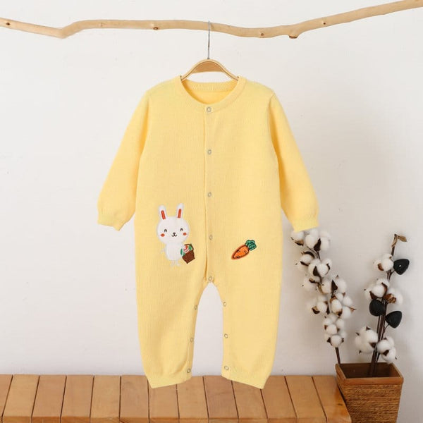 Girl Yellow Color Carrot Embroidery Full Body Romper Sweater Stuff