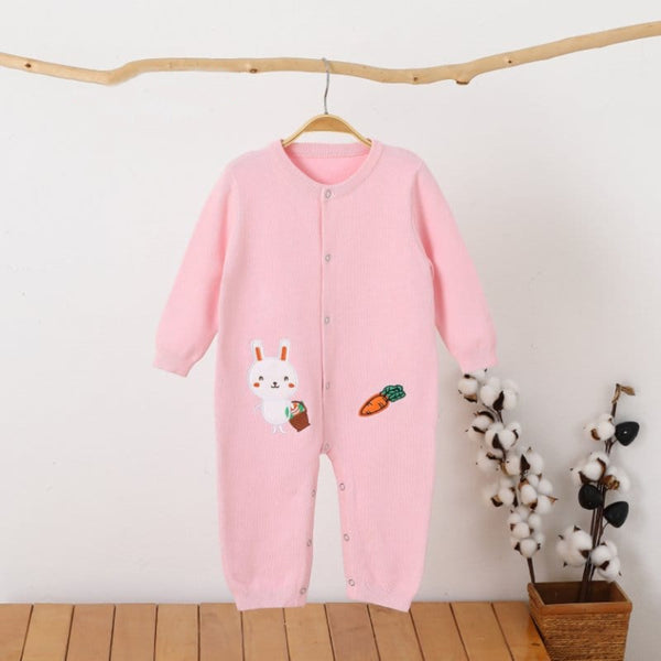 Girl Baby Pink Color Rabbit Embroidery Full Body Romper Sweater Stuff