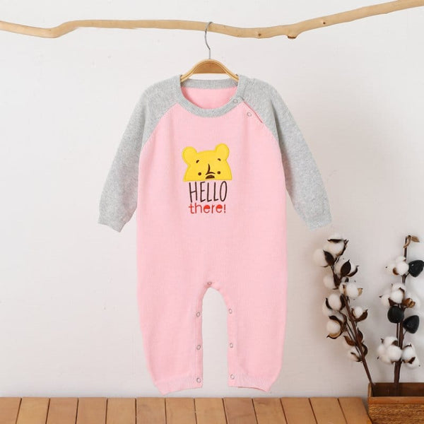 Girl Baby Pink Color Hello There Embroidery Full Body Romper Sweater Stuff