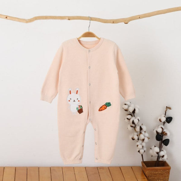 Girl Cream Color Rabbit Embroidery Full Body Romper Sweater Stuff