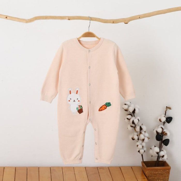 Girl Cream Color Rabbit Embroidery Full Body Romper Sweater Stuff
