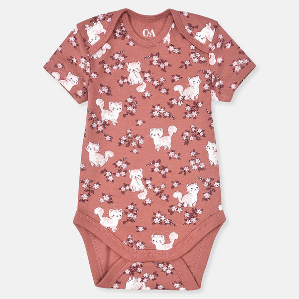 CA Girl Brown Flower and Cat Printed Romper