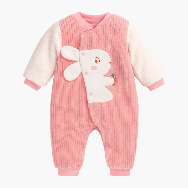 Girl Pink Rabbit Character Embroided Romper
