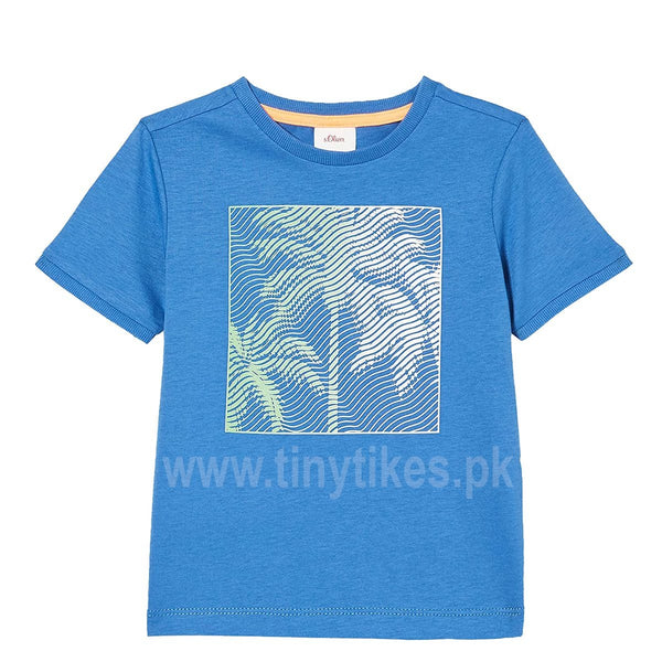 S Oliver Boy Sky Blue With Palm Tree Printed Jersey T-Shirt