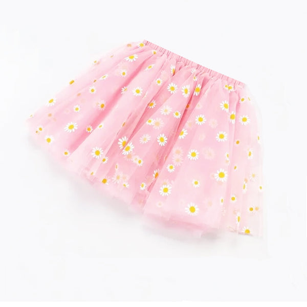 Girl T Pink Sun Flower Print Fancy Skirt