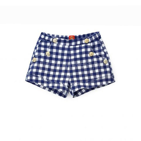 OM Blue Check Girls Shorts Golden Button On Pocket