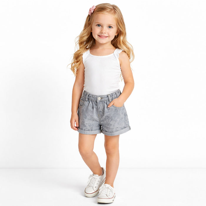 OM Girl Grey Cheetha Printed Shorts