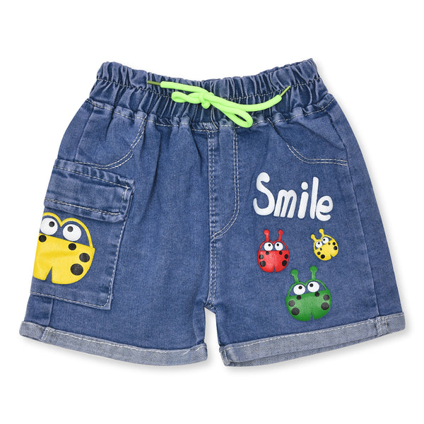 Boy Denim Blue Lady Bird Print Short