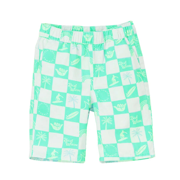 TAO Boy Sea Green Color Best Wave Print Short