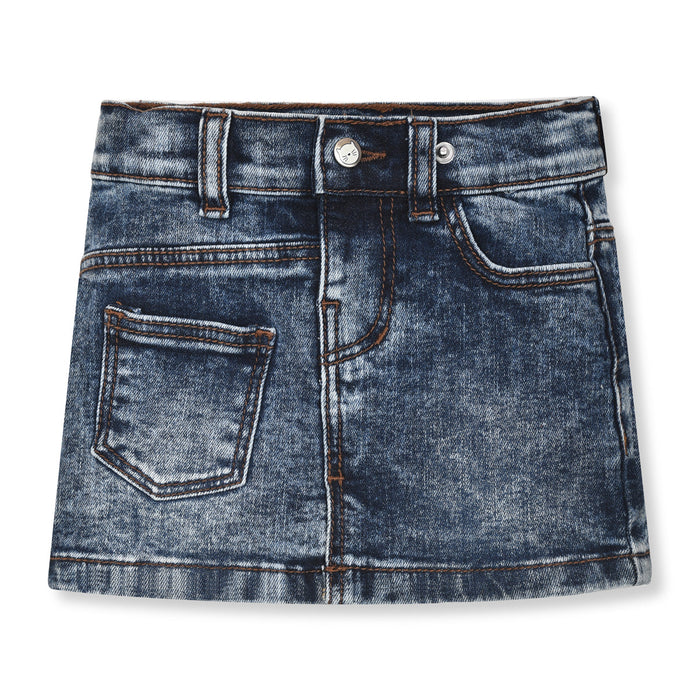 OM Girl Denim Blue Skirt With Cat Button