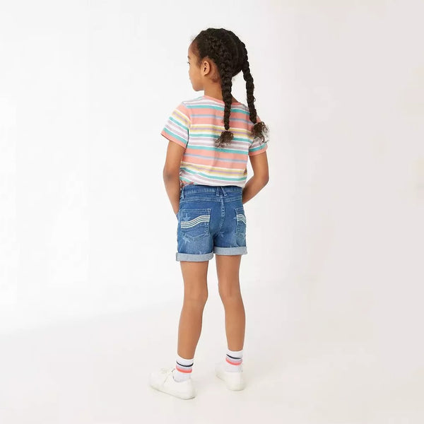 Girl Denim Blue Star Printed Short