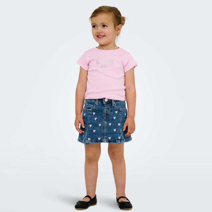 ON LY Girl Denim Blue Heart Embroidery Skirt
