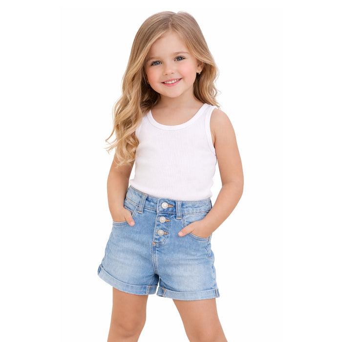 UN IT Girl Denim Blue Front Three Buttons Short