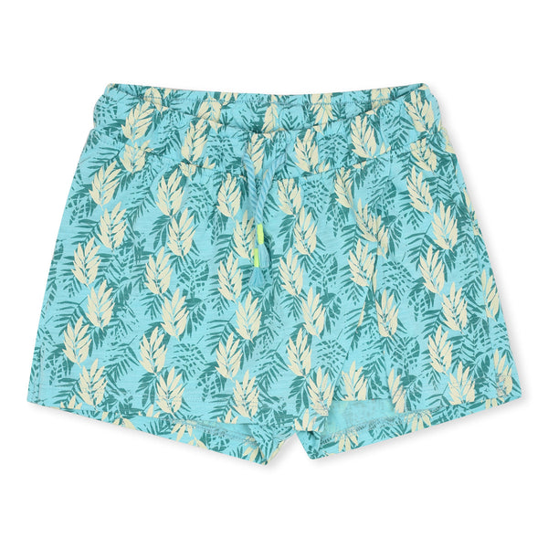 Imported Soft Cotton Jersey Sea Green With Leaf Printed Shorts