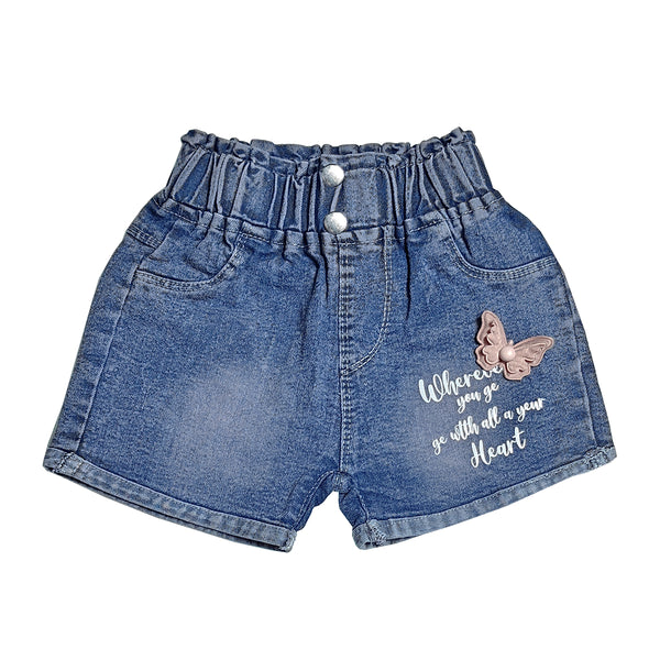 Girl Denim Blue Butterfly Note Short