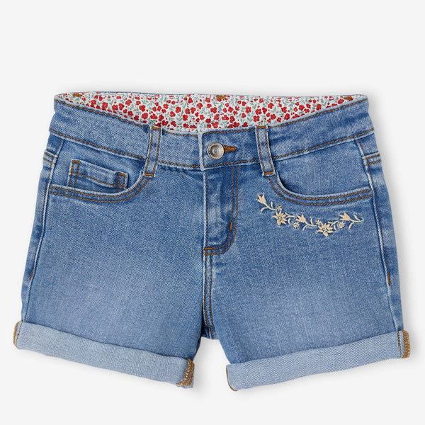 VBD Girl Sky Blue Flower Embroidery Short