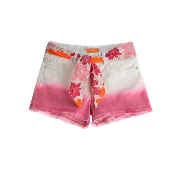 OM Girl White And Pink Color Short With Belt