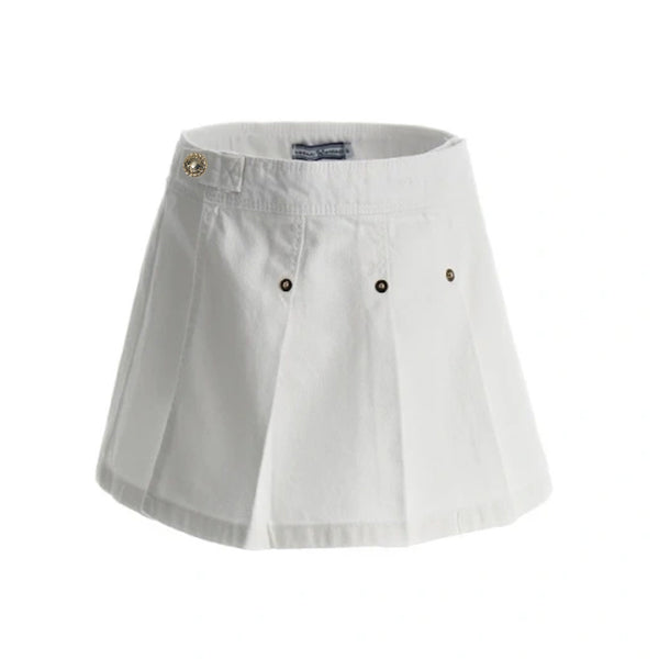 OM Girl White Skirt With Golden Heart Button