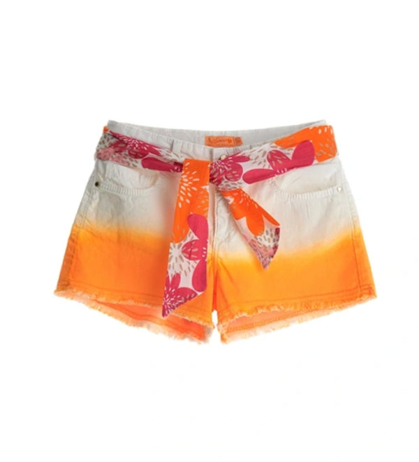 OM Girl White And Orange Color Short With Belt