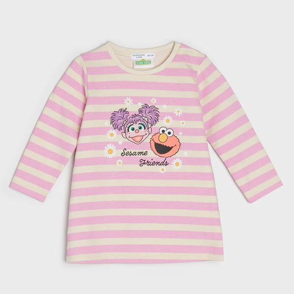 SIN SAY Girl Cream Pink Sesame Street Long Inner Terri Winter T-Shirt