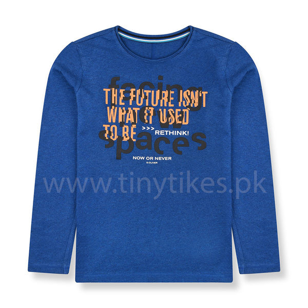 SOLIVER Boys  Full Sleaves T-Shirt Blue Color With Now Or Never Print - TinyTikes.pk