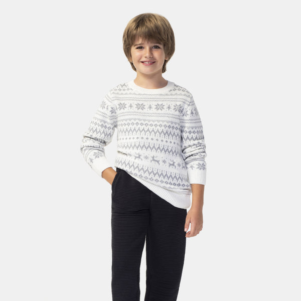 T E X Boy White And Grey Designing Color Sweater
