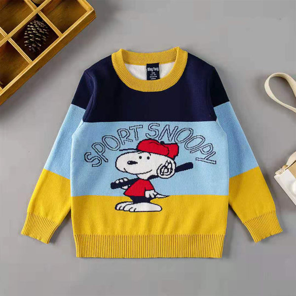 MY Boy Blue Color Sport Snoopy Print Sweater