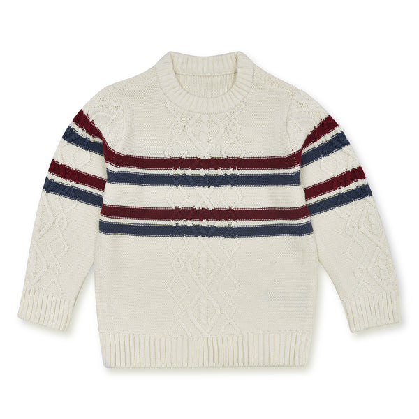 MC Off-White Cable Crew with maroon & zinc line Sweater