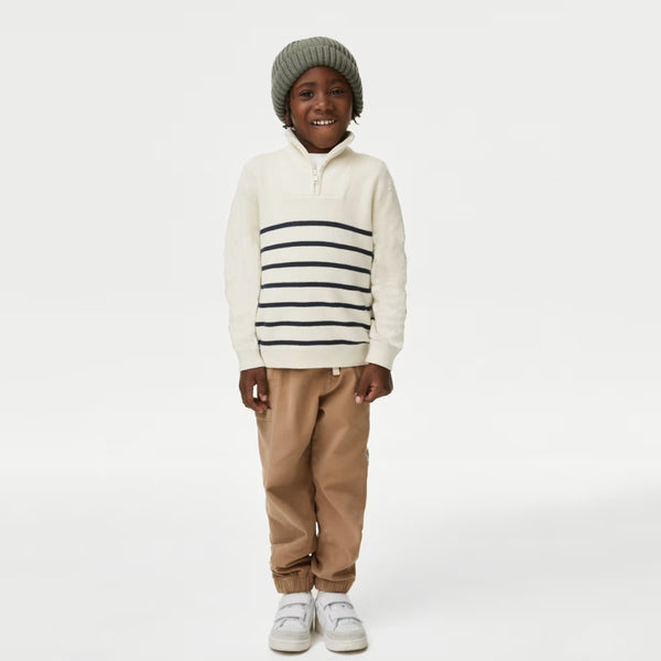 MS Boy White Navy Blue Lining Sweater