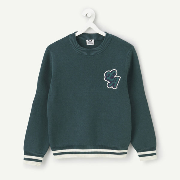 T A O Boy Green LA Embroidery Knitted Sweater