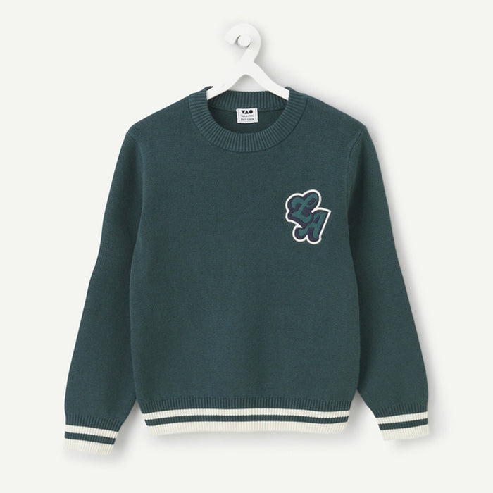 T A O Boy Green LA Embroidery Knitted Sweater