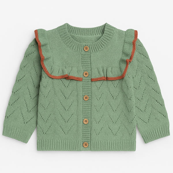 MC Girl Green Neck Frill Knitted Sweater